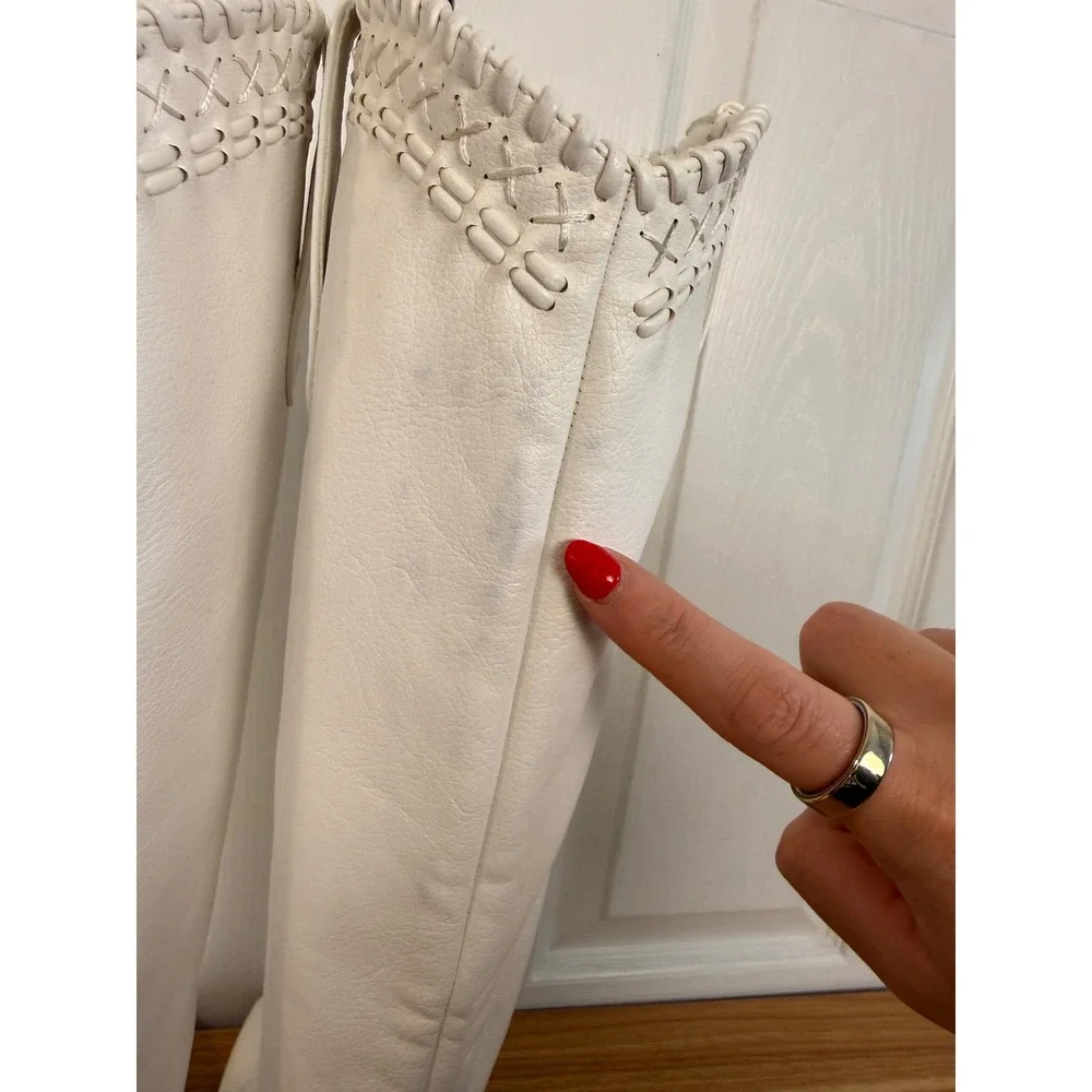 Show Me Your Mumu x Bilini Finley White Whipstitch Western Cowboy Boots Size 6